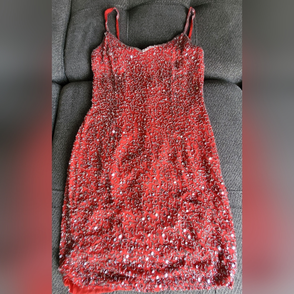 Red Sequin Mini Dress with Spaghetti Straps